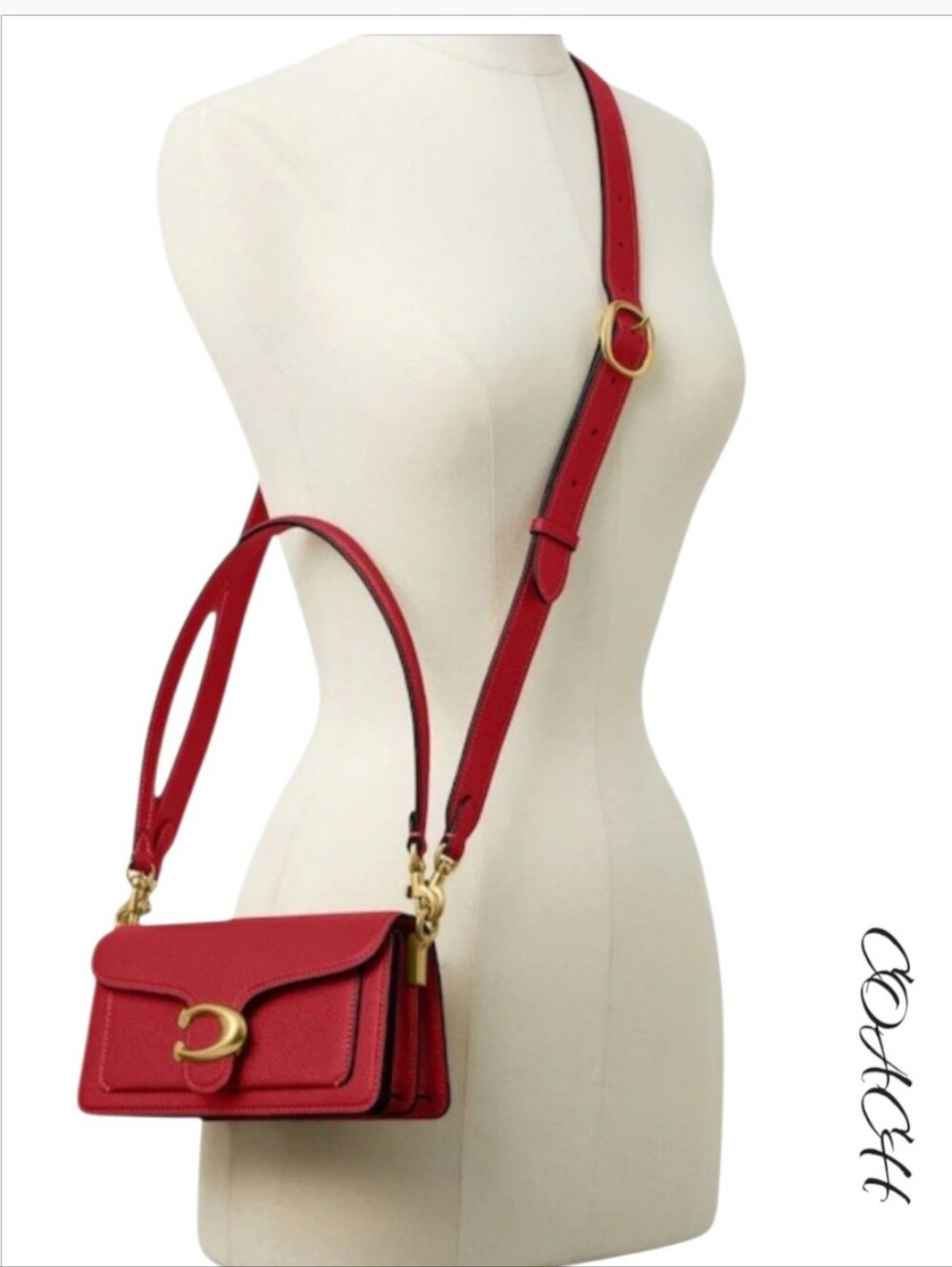 NWT Coach Tabby 20 Polished Pebble Leather Shoulder Bag Poppy Red Gold